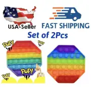 [2-PACK] Rainbow Push Pop Bubble It Sensory Fidget Toy Stress Relief Game-Octgon