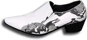 [Generic] Oxford for Men Business Casual Shoes Slip On OX Leather Fish Scale Pattern Pointed Toe Middle Heel