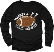 [Tstars] Turkey & Touchdowns Boys Thanksgiving Shirt Kids Football Long Sleeve T-Shirt