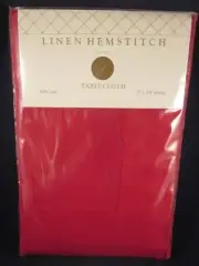 Linen Hemstitch Christmas Red Tablecloth 70 x 104 Oblong 100% Linen VINTAGE NEW
