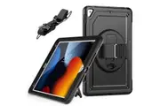 iPad Air 3rd Gen/Pro 10.5 inch Drop Protection Frosting-Anti-Slip Case with Screen Protector & Shoulder Strap-Black