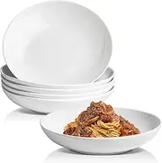 HUIRUMM 9'' Pasta Bowl,Set of 6 Porcelain Salad Pasta Bowl, Large Serving Bowl, White Soup Bowl Set, Large Ceramic White Soup Bowl Set, Serving Plates for Salad Pasta Soup Fruit