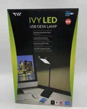 TW Lighting IVY LED 3-Way Touch Switch Desk Lamp With USB Charging Port, Black