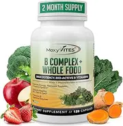Vitamin B Complex - B Vitamins Whole Food Supplement, B12 Methylcobalamin, B1, B2, B3, B5, B6, B7, B9 - for Stress, Energy and Immune Support, Vegan, 120 Capsules