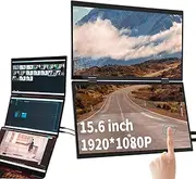 Laptop Screen Extender, 15.6" Touchscreen Dual Monitors Stacked Folding Triple Monitor 1080P FHD IPS Triple Portable Monitor for Laptop 360° Rotation Flip Use, Built-in Dual Speakers, Black