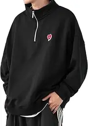 [improves] Inprobes 70220 Men's Sweatshirt, Embroidered One-Point Fleece Lined Half Zip Trainer, B-Black, B-Black, S