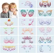 16 Pieces Carnival Face Stencils Reusable Face Paint Templates for Kids Adult Tattoo Painting Dinosaur Unicorn Pattern Carnival Party Supply, 10 x 4.7 Inch