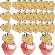 24 Pcs Happy Mother's Day Cupcake Toppers Acrylic Cake Disc Mirror Heart Cake Engraved Topper Cake Toppers Cupcake Picks Decorations for Mother's Day Party Baking Dessert Decor (Gold)