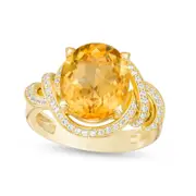 Oval Citrine and Lab-Created White Sapphire Cascading Frame Ring in Sterling Silver with Solid 14K Gold Plate
