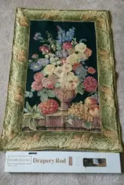 GREEN SPRING BLOOM TAPESTRY Large 46" X 31" Complete with Drapery Rod & Sleeve!