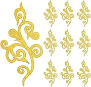 uxcell 10 Pack 7.3" Embroidery Appliques for Sewing, Embroidered Applique with Gold Trimming Floral Sew Iron on Patch for DIY Sewing Crafts Wedding Clothing Decor, Yellow