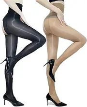[GOCBOBO] Women's Shiny Pantyhose High Waist Control Top Sheer Glossy Tights for Women Plus Size Silk Pantyhose 2 Pairs