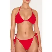 Red Ruffle Tie Side Bikini Bottoms, Red