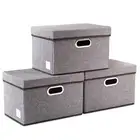 Foldable Storage Boxes with Lids [3-Pack] Linen Fabric Collapsible Storage Bi...