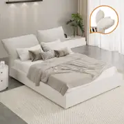 Oikiture Queen Bed Frame with Adjustable Headboard Fabric Beige