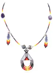 Navajo Native American Seed Bead and Amethyst Teepee Necklace by Charlotte Begay