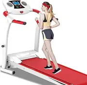 Folding Electric Treadmill 1.0HP Steel Frame Treadmill 3-Speed Adjustable tilt and Mute Sports Fitness Equipment,with Emergency,Hand-held Pulse Sensor(Red)
