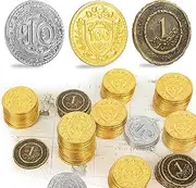 Byhoo 50pcs Metal DND Coins, 1.2 Inch Gold Silver Copper Tokens with Face Value for Board Game and Tabletop RPG, Fantasy Metal Coins for Pirate Game Party Cosplay