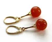 Baltic Amber Earrings Pink Rose Ball Gold Plated Dangling Jewelry 11 mm 1.6" 3.9