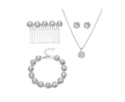 Jewelry For Brides With Comb Earrings Necklace Bracelets 6 Pieces - Silver