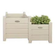 2pc Esschert Design Wooden Square Planter Home Garden Small & Large White