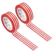 Washi Tape 0.59 Inch x 10.93 Yards, 2 Roll Horizontal Stripes Pattern Red