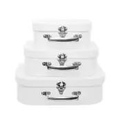 Set of 3 Suitcase Gift Boxes Hamper with Lid White Keepsake Storage Wedding