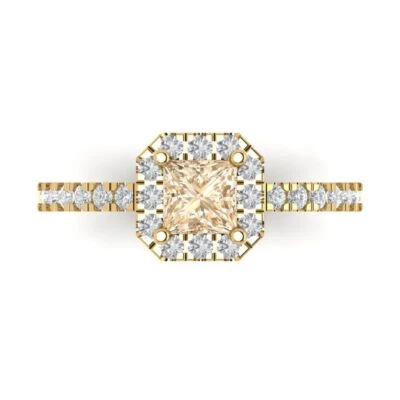 1.23Ct Princess Cut Natural Morganite Solid Gold Halo Engagement Promise Ring