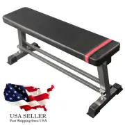 Flat Weight Bench Press with Integrated Dumbbell Rack Home Gym Strength Training