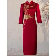 喜婆婆婚宴紅色旗袍改良媽媽裝