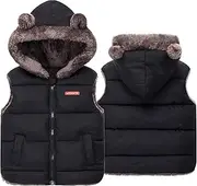 [KEOYA] Boys Girls Winter Hooded Puffer Vest Soft Flannel Lined Waistcoat Cute Bear Ears Zipper Up Jacket 2-7Years