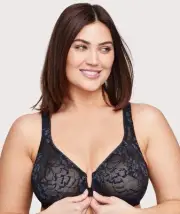 Glamorise Lacey T-Back Front-Closure WonderWire Bra - Black (Size 20F)