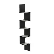 5 Tier Mount Floating Corner Square wall shelf, French Oak Grey/Black