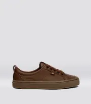 Women's Brown Gum Pebbled Leather Low Top Sneakers | OCA Low