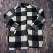 Marine Layer NEW NWT Womens Large Black White Plaid Stephanie Cacoon Coat Winter