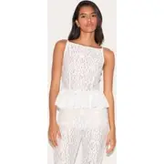 White Sheer Lace Peplum Sleeveless Top, White