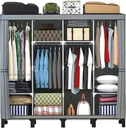 [PSHUN RIGH] Non-Woven Closet, Wardrobe, Waterproof, Dustproof, Stain Resistant, No Tools Required, Large Capacity, Easy Assembly, Movable, Storage Shelf, Gray, Width 66.9 x Depth 17.7 x Height 67.7