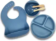 Silicone Baby Feeding Set - Baby Plates and Bowls Set - Baby Led Weaning | Blue