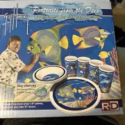 Guy Harvey 12 Piece Service For 4 Melamine Set Nautical Theme Sealife Fish