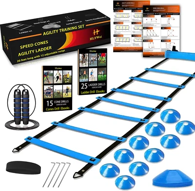 Speed Agility Training Set, Includes 1 Agility Ladder, 4 Steel Stakes, 1 Sports