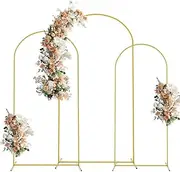 Newsmarts 7.2FT+6.6FT+6FT Three Set Wedding Door Arch Gold Metal Backdrop Stand Frame for Baby Ceremony Party Garden Decoration