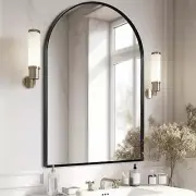 28" X 36" Black Arched Mirror, Large Arch Bathroom Wall Mirror, Metal Frame Arch