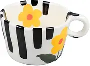 6.5 oz/200 ml for Latte Tea Milk, Ceramic Coffee Mug, Cute Creative Hand Printed Mug Design for Office and Home (Small Yellow Flowers)