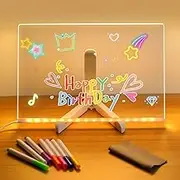 LED Note Board with Colors, Letter Dry Erase Board with 7 Pens, 5.9 x 5.9inch Acrylic Dry Erase Board with Adjustable Stand Desktop for Office School Home