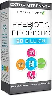 Lean & Pure Extra Strength Prebiotic & Probiotic- 50 Billion CFU, Delayed Release, Shelf Stable, Non- GMO and Blister Packed for Maximum Results