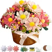 BAZIMA DIY Felt Flower Art Craft Kit, Daisy Pot Bonsai Kit, 33 Daisies, Floral Gifts, Beginner Craft Kit, Arrange Pre-Cut Flowers and Foliage