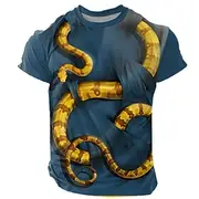 Vincent Hie Men's Snake T Shirt Short Sleeve T shirt 3D Print Crew Neck Shirt Exaggerated Designer Party Street Casual Blue Summer Spring All Seasons Clothing