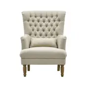 [Florabelle Living] Bayside Hamptons Buttoned Armchair Natural Linen Blend