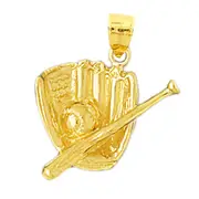 14K Gold Baseball In Glove and Bat Pendant