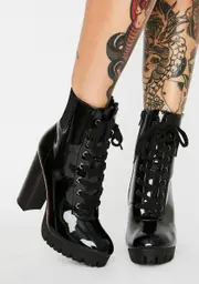 Crushed Under Ya Patent Heeled Boots